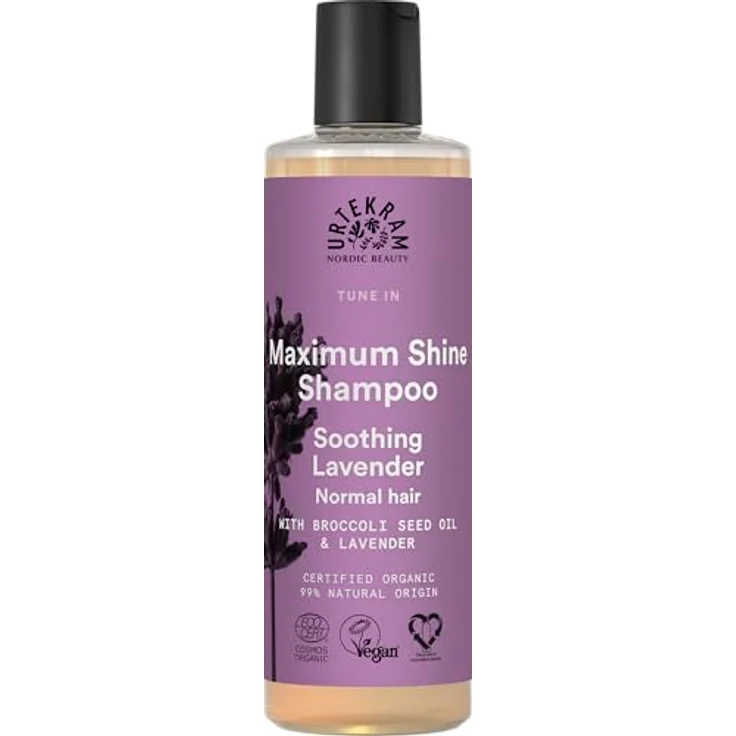 Urtekram Soothing Lavender Maximum Shine Shampoo, 250 ml, mit Lavendelöl und Brokkolisamenöl für glanzvolles Haar – Bild 1