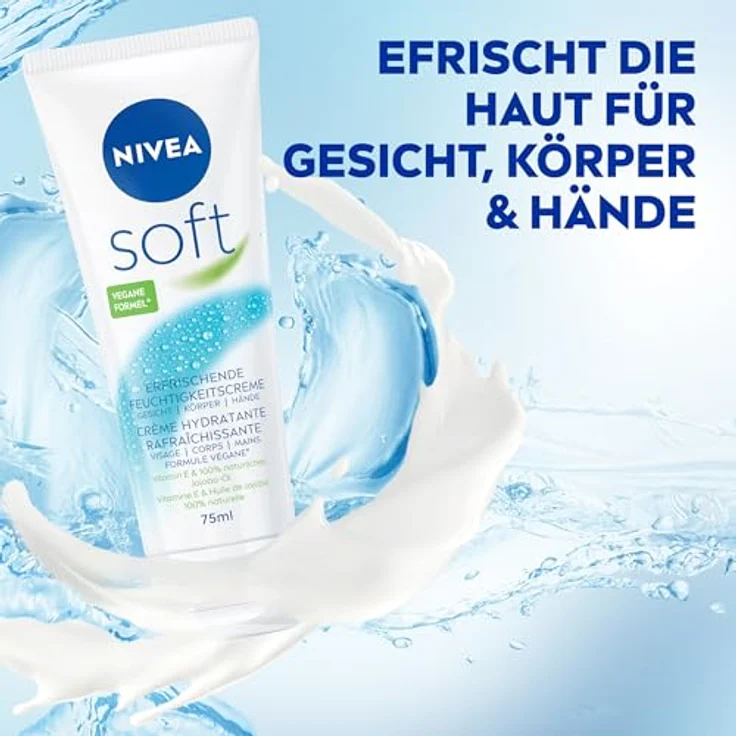 NIVEA Soft Erfrischende Feuchtigkeitscreme, leichte Creme mit Vitamin E und 100% natürlichem Jojoba-Öl, schnell einziehende Hautcreme für intensive Feuchtigkeit (75 ml) – Bild 4