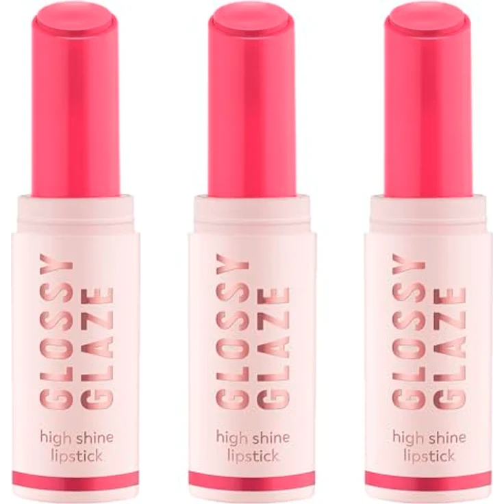 essence GLOSSY GLAZE high shine lipstick Nr. 03, hochpigmentiert, glänzend, vegan, ölfrei, 3er Pack (3x1.9g), Pink – Bild 1
