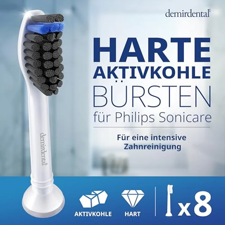 Demirdental 8er-Pack HX9058 Aufsteck-Bürsten für Philips Sonicare Ersatz-Zahnbürsten mit Aktivkohle für optimale Belagentfernung Bürsten-Köpfe hart – Bild 3