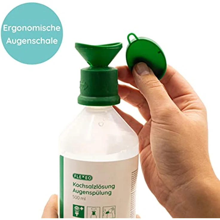FLEXEO Augenspülung 250ml NaCl 0,9 Kochsalzlösung - Augenspülflasche - Eye wash - sterile Augenspüllösung - Augenspülmittel mit Salzlösung - Augenbad, ergonomische Augenschale – Bild 5
