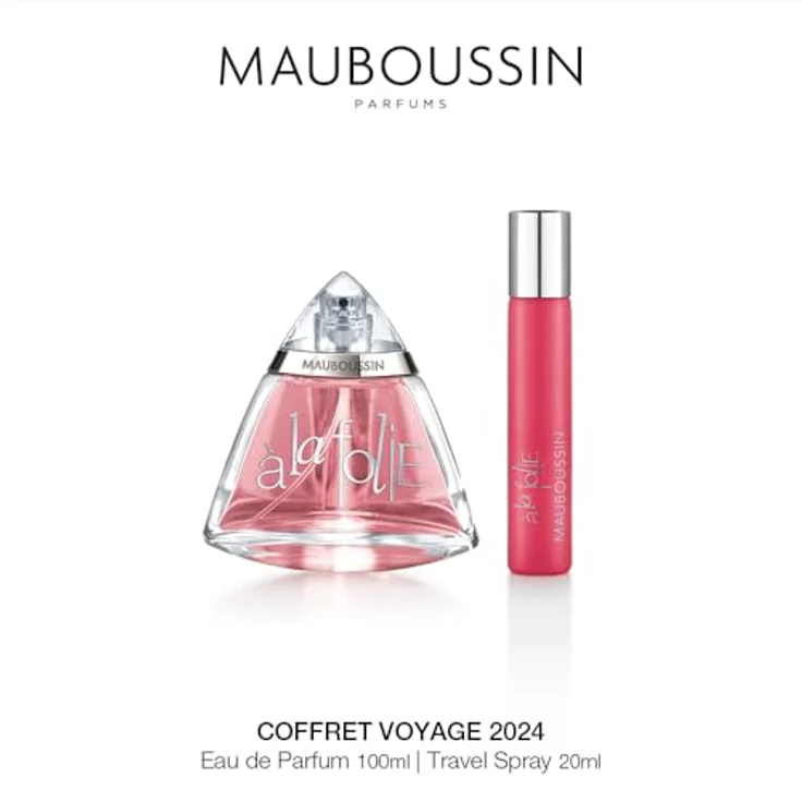 Mauboussin A La Folie Reise-Set, Eau de Parfum 100 ml & Travel Spray 20 ml mit Champagner-Himbeer-Akkord und Gourmet-Karamell – Bild 2