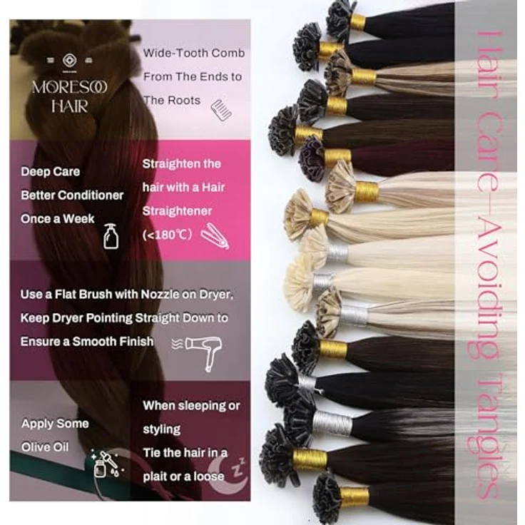 Moresoo Echthaar Extensions Bondings 1g U Tip Keratin Dunkelbraun #4, 50g, 45 cm Haarverlängerung – Bild 4