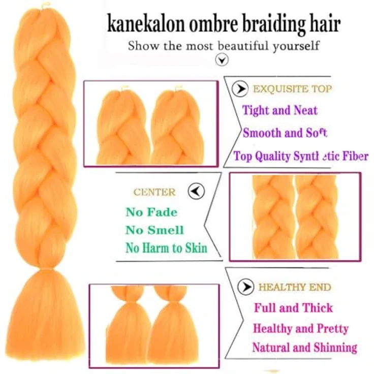Shangxiu Orange Kunsthaar zum Einflechten, 3 Packs, 24" Yaki Textur, hitzebeständig, 300g – Bild 3