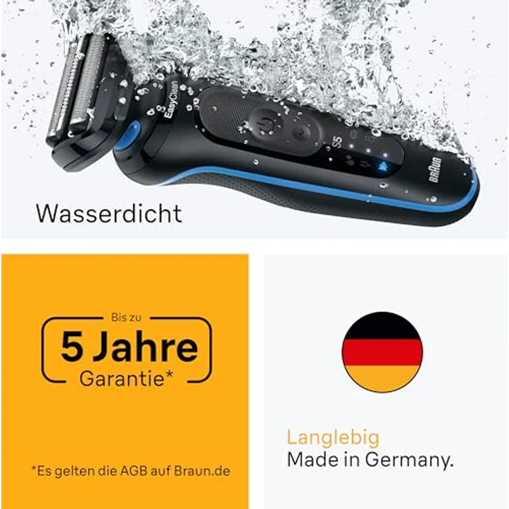 Braun Elektrorasierer Series 5 52-B1600s, 100% wasserdicht, Körperpflege-Aufsatz, bis zu 50 Min Laufzeit, Made in Germany – Bild 6