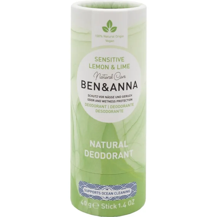 BEN&ANNA Sensitive Lemon & Lime Deo-Stick, 40 g, veganes Deodorant ohne Aluminiumsalze, unisex