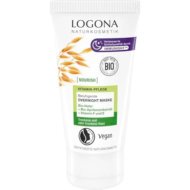 LOGONA NOURISH Beruhigende Overnight Maske, 50ml Gesichtsmaske mit Immunight für trockene Haut, NaTrue-zertifizierte Naturkosmetik – Bild 2