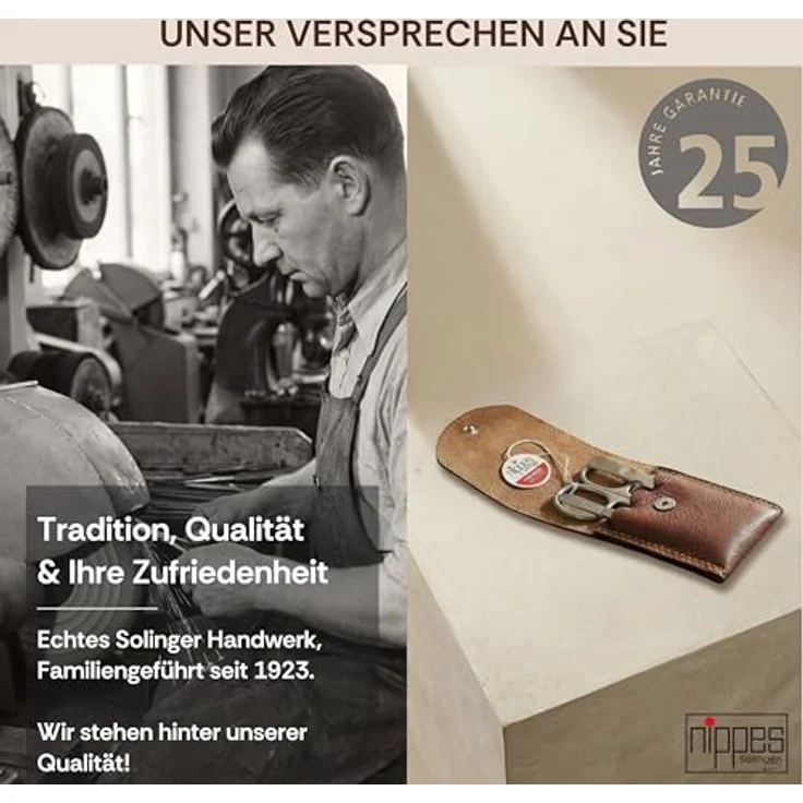 Nippes Classic Maniküre-Set braun, inkl. Kombinierte Haut- und Nagelschere, Saphirfeile & Pinzette, aus rostfreiem Stahl, Rindleder-Etui – Bild 8