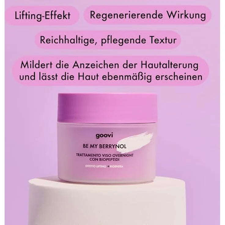 GOOVI Be My Berrynol Overnight Treatment, Regenerierende Nachtcreme mit Lifting-Effekt, 50ml - Straffende Gesichtspflege gegen Falten & müde Haut mit natürlicher Formel und Hyaluronsäure – Bild 3