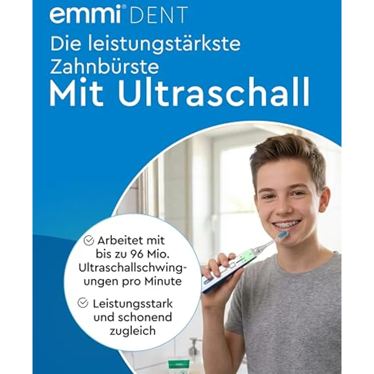 emmi-DENT Ultraschall Aufsteckbürsten PM2, 2er Set in Blau & Rot, Ersatzbürsten für Platinum Zahnbürste, sanfte Reinigung für Spangenträger, kompatibel mit emmi-DENT Ultraschall Platinum-Serie – Bild 2