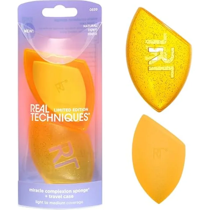 Real Techniques Miracle Complexion Sponge, Make-up-Schwammerl mit Travel Case, 2er Pack für leichte bis mittlere Deckkraft