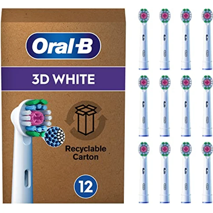 Oral-B Pro 3DWhite Aufsteckbürsten für elektrische Zahnbürste, 12 Stück, aufhellende Zahnreinigung, X-Borsten, Original Zahnbürstenaufsatz für Oral-B Zahnbürsten, briefkastenfähige Verpackung – Bild 1