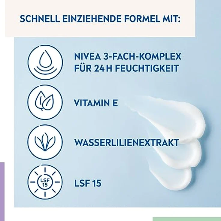 NIVEA Erfrischende Tagespflege 24h Feuchtigkeit (50 ml), Gesichtscreme für normale und Mischhaut mit LSF 15, feuchtigkeitsspendende Tagescreme mit Vitamin E, vegan*' – Bild 3
