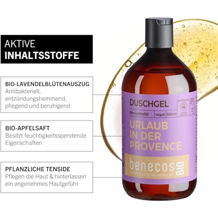 benecos Lavendel Duschgel 500 ml, mit Bio-Lavendelblütenauszug und Bio-Apfelsaft, vegan, dermatologisch getestet – Bild 3