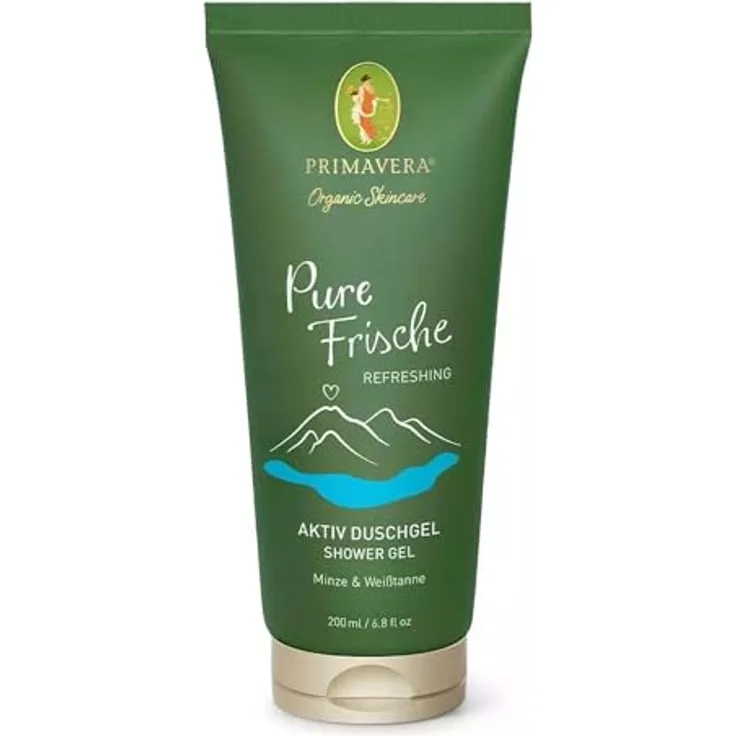 Primavera Pure Frische Aktiv Duschgel 6 x 200 ml - Duschgel, Naturkosmetik, Minze, Weißtanne Duft - reinigt schäumend, pflegt die Haut, bewahrt Feuchtigkeit - vegan