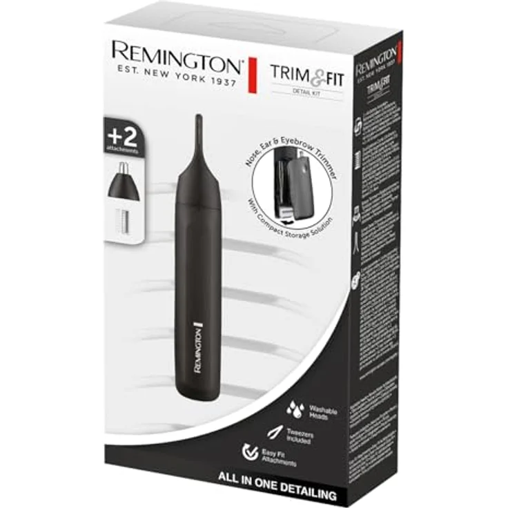 Remington Elektrogesichtshaarentferner Trim & Fit Detail Kit NE8000, 2 Aufsätze, batteriebetrieben (1xAA inklusive), Pinzette & Kamm, Damen und Herren – Bild 9