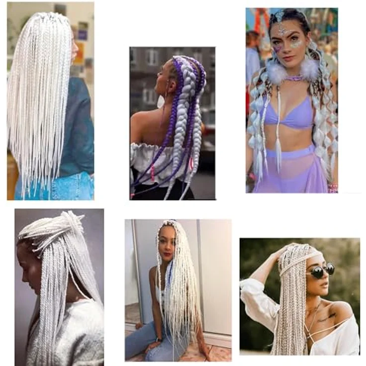 Shangxiu Braids Extensions, Kunsthaar zum Einflechten, 24 Zoll (60 cm), Yaki Gerade Textur, Weiß, 3 Stück – Bild 5