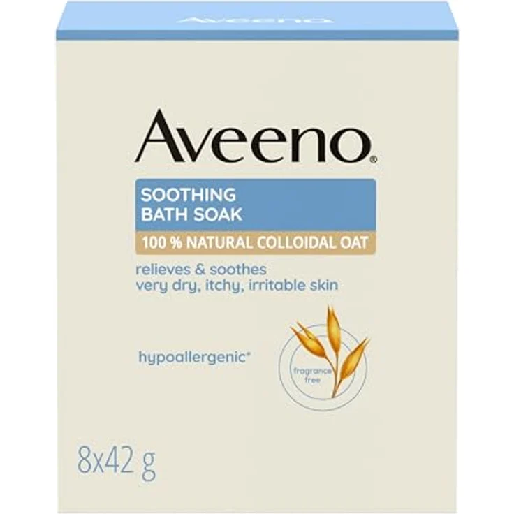 Aveeno Soothing Bath Soak Puder, Badesalz für das Bad, 8x42 g, hypoallergen, unparfümiert, spendet intensiv Feuchtigkeit – Bild 1