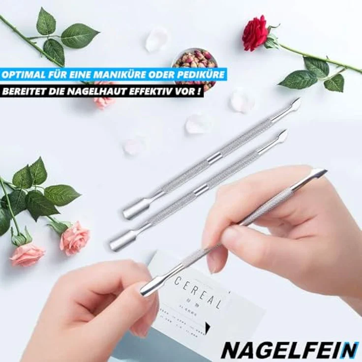 MAVURA NAGELFEIN 2in1 Nagelhautschieber und Nagelreiniger, Edelstahl-Metallschieber Hohlmeißel, Silber – Bild 2