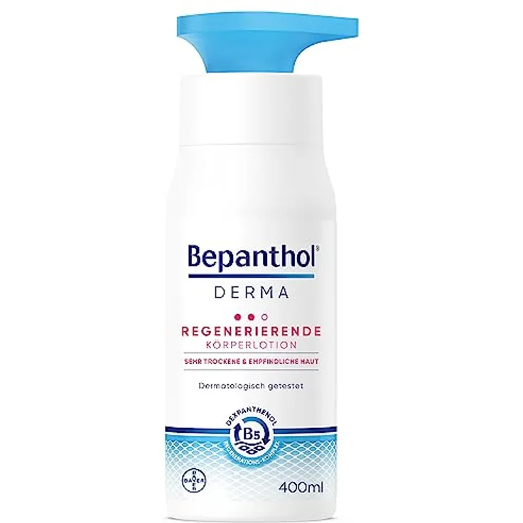 Bayer Vital GmbH Bepanthol Derma regenerierende Körperlotion, 400 ml, für sehr trockene und empfindliche Haut, ohne Duftstoffe, 90% natürliche Inhaltsstoffe