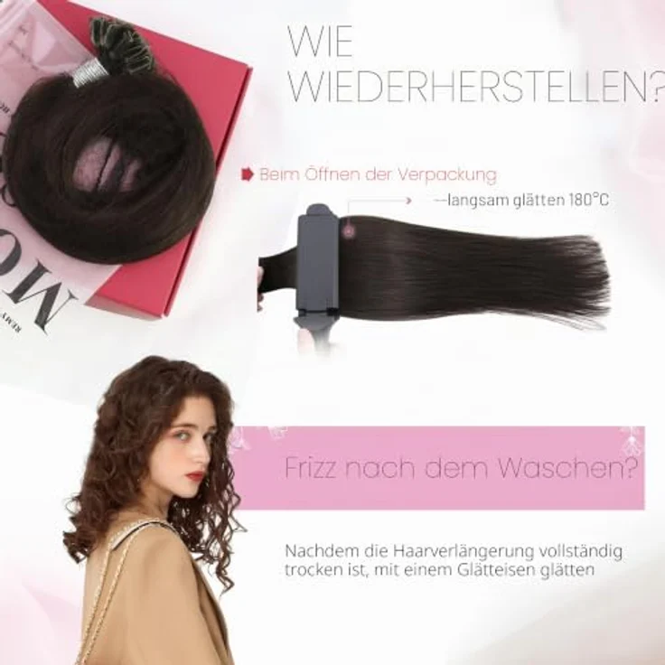 Moresoo U Tip Echthaar Extensions, 50g Braun, Keratin Remy Bondings, 45cm Länge – Bild 5