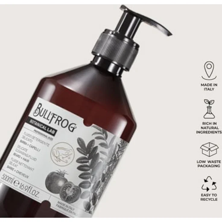 Bullfrog Delicate Cleansing Fluid 500 ml, flüssiges Shampoo für Haar und Bart, für empfindliche Kopfhaut und häufiges Waschen – Bild 2