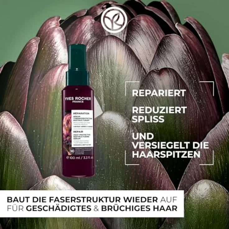 Yves Rocher Restrukturierendes Serum mit Hitzeschutz, Reparatur für geschädigtes und brüchiges Haar, Schutz bis 230 °C, mit Cynara und pflanzlichem Keratin, 100 ml – Bild 2