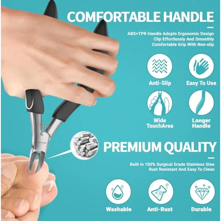 RONAVO Profi Fußnagel Nagelknipser Set, superscharfe Edelstahl Nagelzange für dicke und eingewachsene Fußnägel, ergonomischer Griff, inklusive Zubehör und Metall Geschenkbox – Bild 5