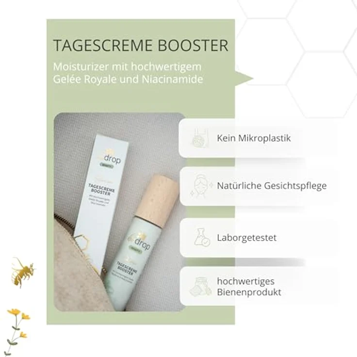 bedrop Tagescreme Booster mit Gelée Royale und Niacinamide hochdosiert - Gesichtscreme in reiner Imker Qualität ohne Zusatzstoffe, 50 ml – Bild 3