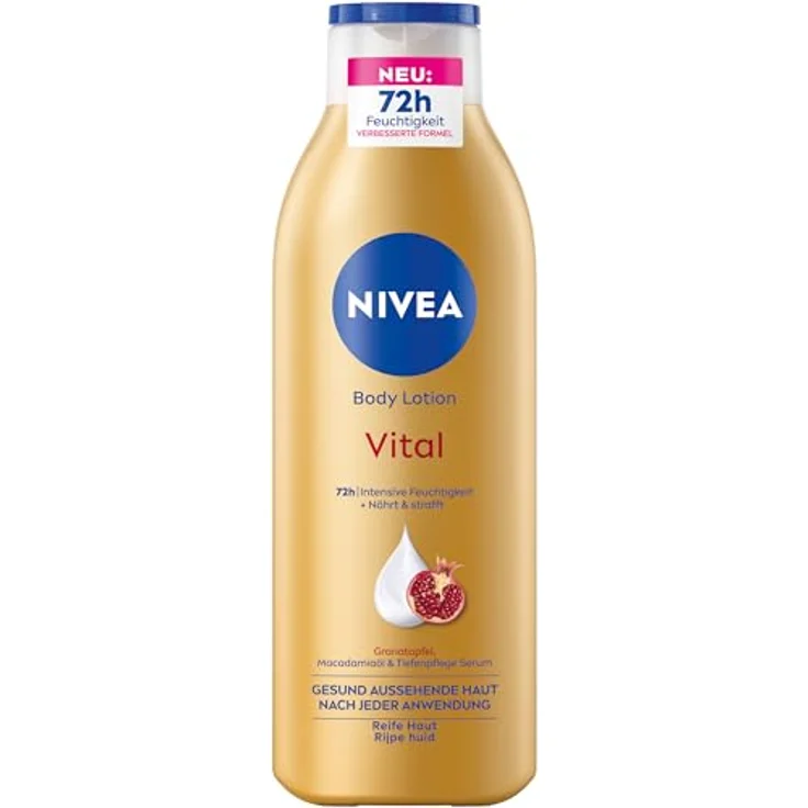 NIVEA Vital Body Lotion, nährende Körpercreme für reife Haut mit Granatapfel, Macadamiaöl & Tiefenpflege Serum, 250 ml, 72h intensive Feuchtigkeit – Bild 1