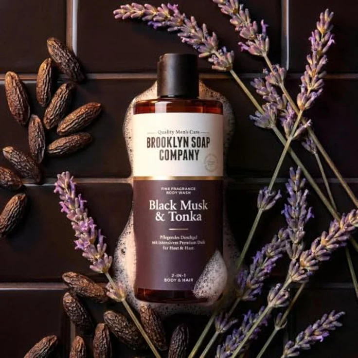Brooklyn Soap Company Duschgel für Männer 5x300ml - 2-in-1 Body Wash mit Black Musk, Tonka und langanhaltendem Duft – Bild 2