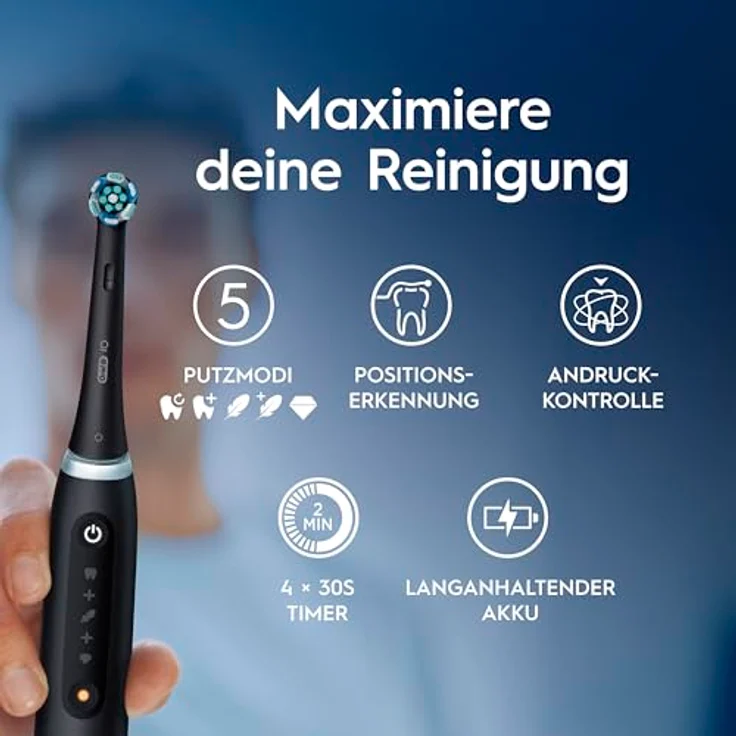 Oral-B iO Series 5 Plus Edition, elektrische Zahnbürste mit 5 Putzmodi, 3 Aufsteckbürsten, Reiseetui, matt schwarz – Bild 4