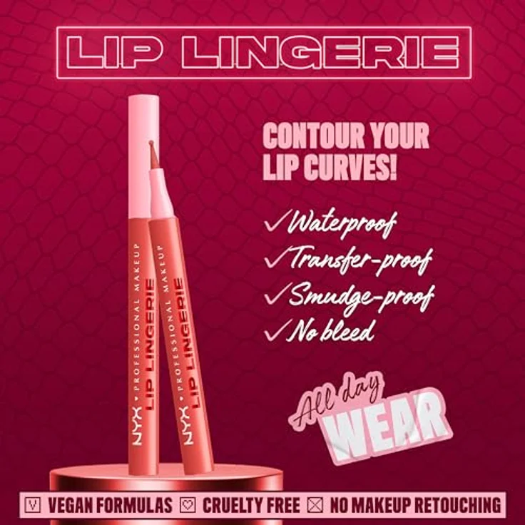 NYX Professional Makeup Lip Lingerie Lipliner Stain, wasserfester & wischfester Präzisions-Lipliner in Send Nudes mit ultra-feiner Spitze für langanhaltende nude Konturen – Bild 2