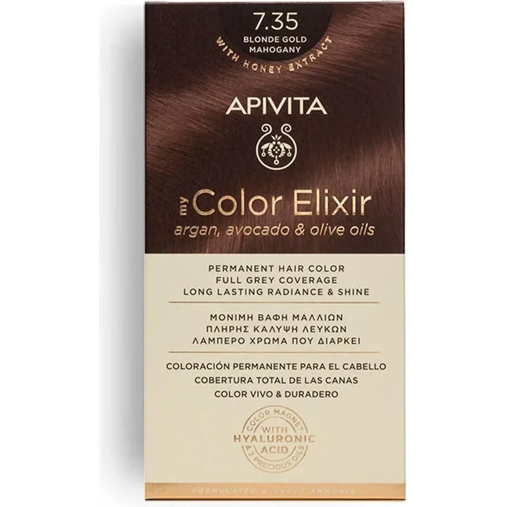 Apivita My Color Elixir, Dauerhafte Haarfarbe mit Argan-, Avocado- und Olivenöl, 50ml, kupferblond (#7.35)