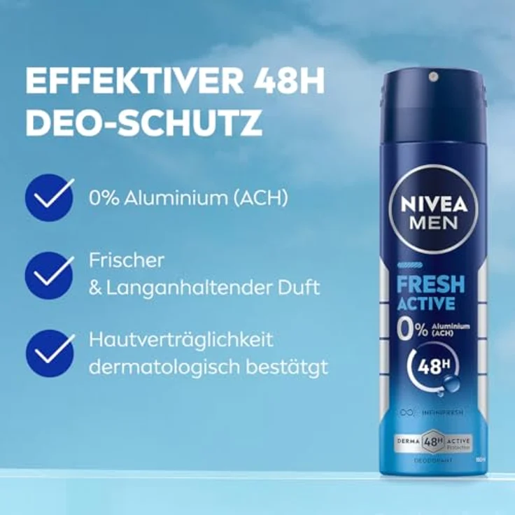 NIVEA MEN Fresh Active Deospray, aluminiumfreies Deodorant mit INFINIFRESH Formel für 48h Schutz, 150 ml, frischer Duft mit Meeresextrakten – Bild 2