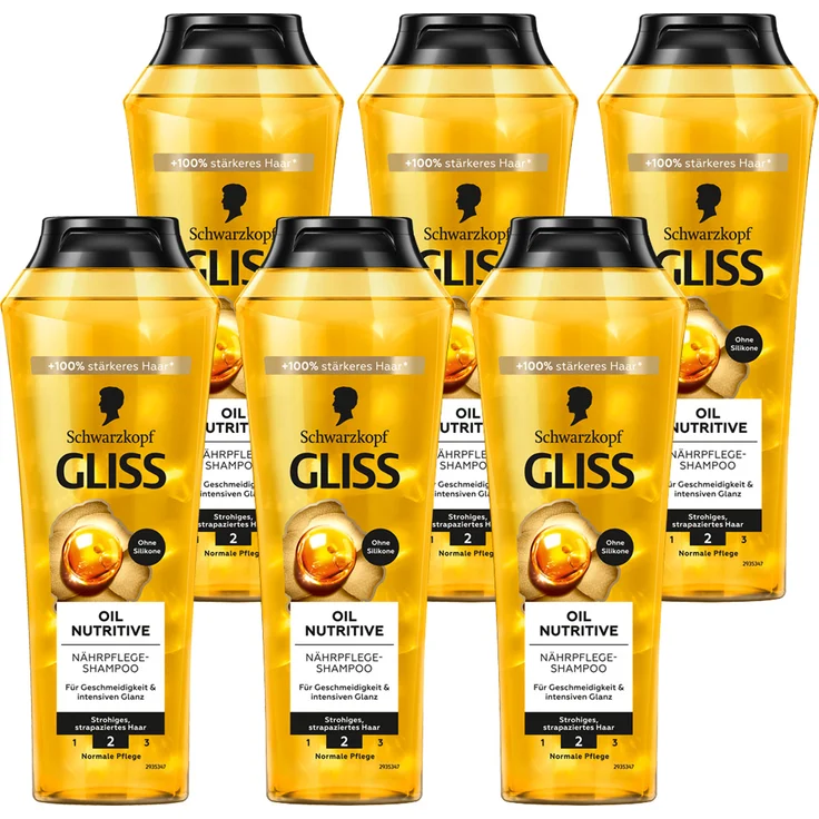 Henkel Gliss Kur Oil Nutritive Nährpflege Shampoo ohne Silikone, 250ml, 6er Pack