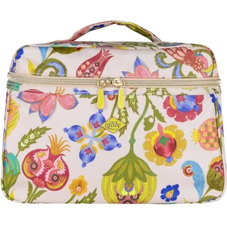 Oilily Cocos Beauty Case, Kosmetiktasche in Sand bunt mit integriertem Spiegel und optimaler Organisation, 27 x 18 x 14 cm