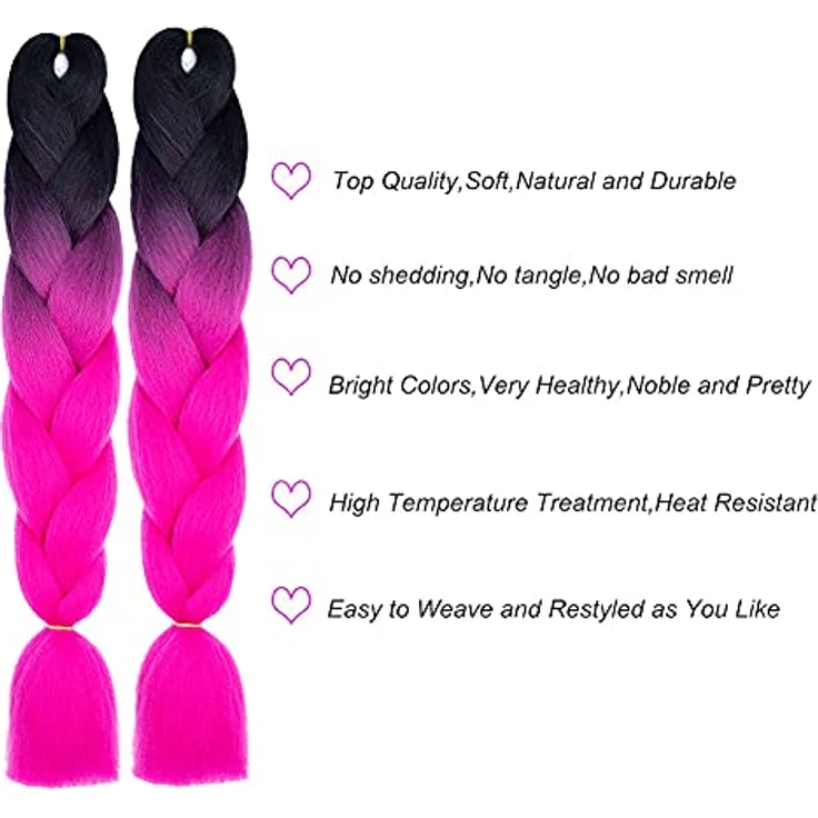 Shangxiu Braids Extensions, rosa, Kunsthaar zum Einflechten, 24" (60cm), 100g pro Bundle, 6 Stück – Bild 4