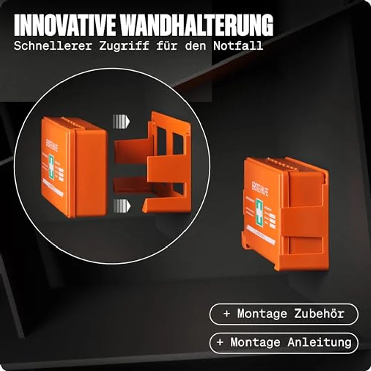 Werkstein Erste-Hilfe-Koffer DIN 13157:2021 Small - Wandhalterung, 3x Aufkleber, Gesichtsmasken & Feuchttücher - Orange – Bild 3