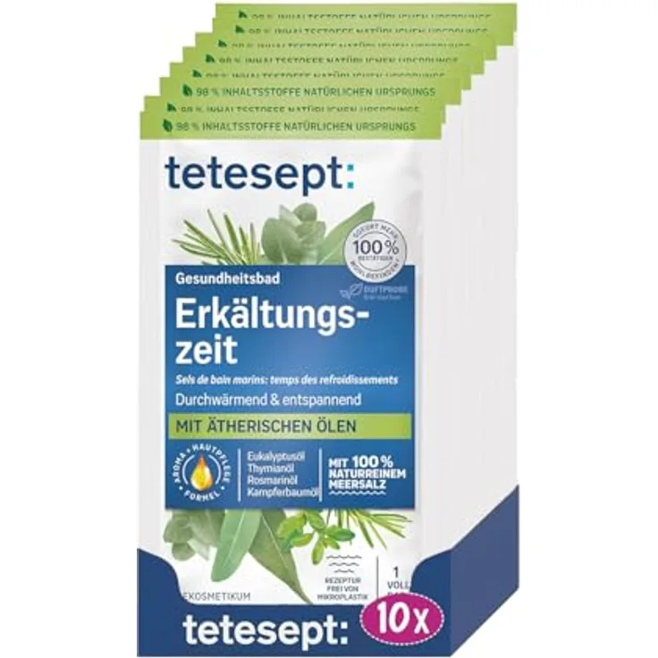 Tetesept Meeressalz Erkältungszeit, Badezusatz zur Verbesserung des Wohlbefindens, 80 g