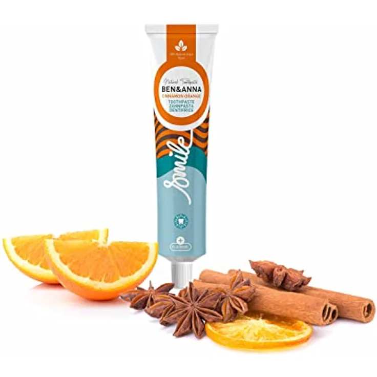 Ben & Anna Natürliche Zahnpasta mit nachhaltiger Verpackung (75 ml, Zimt/Orange) - Vegan, ohne Tierversuche, 100% natürliche Inhaltsstoffe