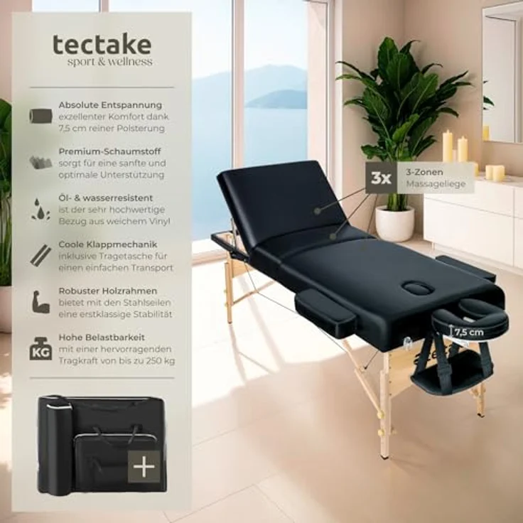 TecTake Massageliege Massagestuhl, 3 Zonen Massageliege – Bild 3