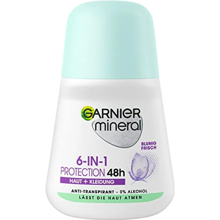 Garnier Roll-On Deo für Frauen, Deodorant mit frischem Duft und bis zu 48 Stunden Schutz vor Achselnässe und Körpergeruch, Mineral Protection 6in1 Anti-Transpirant, 1 x 50 ml – Bild 1