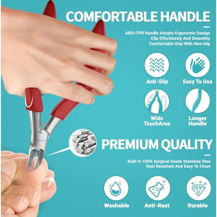RONAVO Nagelknipser Set, professioneller Zehennagelknipser für dicke Nägel mit langem Griff, ergonomisches Design für Männer und ältere Menschen, inklusive Nagelheber und Feile, in Metall Geschenkbox – Bild 5
