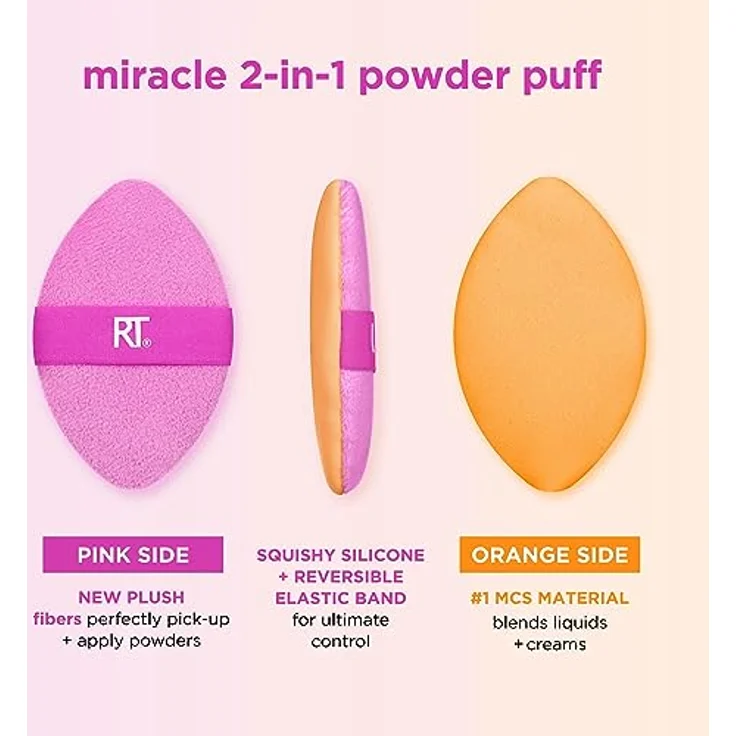 Real Techniques Miracle 2-in-1 Puderquaste, doppelseitiges Make-Up-Blending Puff, wendbares Gummiband, Präzisions-Make-up-Schwamm & Puderquaste, für flüssige, cremefarbene und puderförmige Produkte, 1 – Bild 2