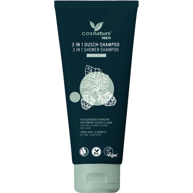 Cosnature Men 3in1-Dusch-Shampoo Hopfen, 200ml, mit organischen Hopfen- und Bambusextrakten, vegan und ohne Duftstoffe