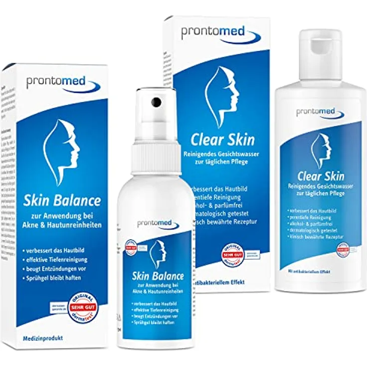 Prontomed Sparset Haut - Die Innovation bei Akne, Pickeln & Hautunreinheiten | Anti Pickel, Anti Akne! (200ml & 75ml) - Tierversuchsfrei, ohne Duftstoffe, Made in Germany