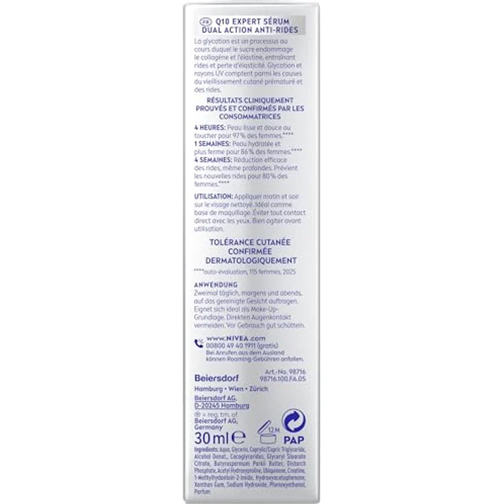 NIVEA Q10 Anti-Falten EXPERTE Dual Action Serum 30ml mit innovativer Anti-Glykationstechnologie und GLYCOSTOP® zur Faltenmilderung und -vorbeugung – Bild 7