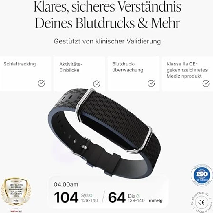 Hilo 24/7 Blutdruckmessarmband, klinisch validiertes Manschettenloses Medizinprodukt, IP68, Blutdruckmessgerät, Herzfrequenzmesser, Schlaftracker & Schrittzähler, 15 Tage Akku, inkl. 12 Monate Abo – Bild 2