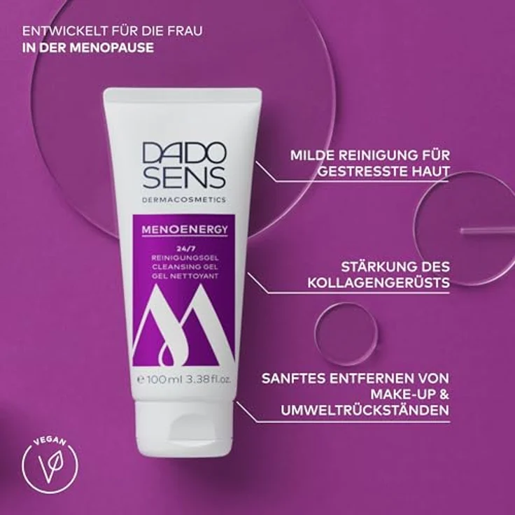Dado Sens MENOENERGY 24/7 Reinigungsgel (100ml) - Milde Reinigung für gestresste Haut durch hormonelle Veränderungen, Mit veganem Kollagen, Ideal für Frauen in den Wechseljahren, Vegan – Bild 2